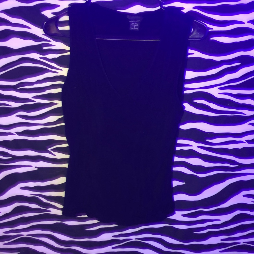 black tank top with V-cut neck line